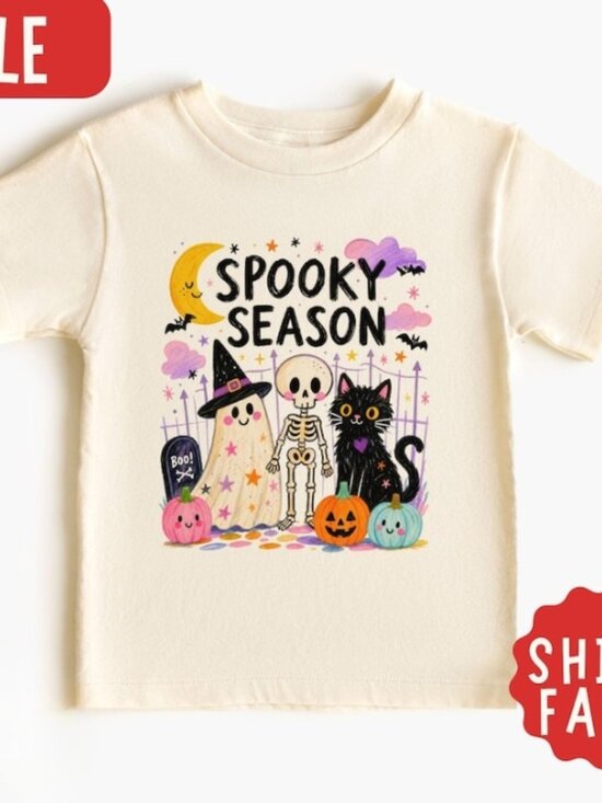 Other - Spooky Season Kids Shirt, Toddler Halloween Tee, Ghost Skeleton Cat T-Shirt